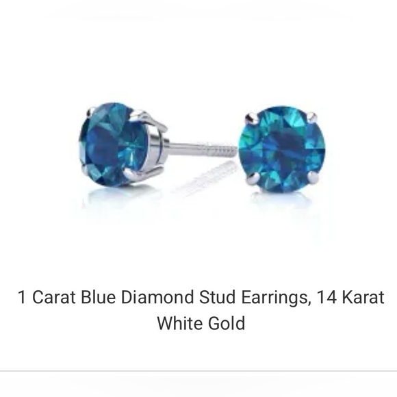 Jewelry - 🤩 NWT 1 Carat Natural Blue Diamond Stud Earrings, Solid 14 Karat White Gold